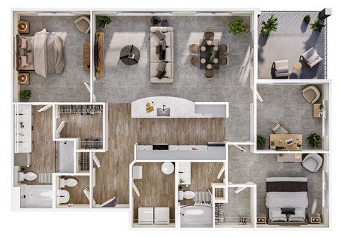 Floor plan for 2 beds, 2.5 baths, 1486 sqft